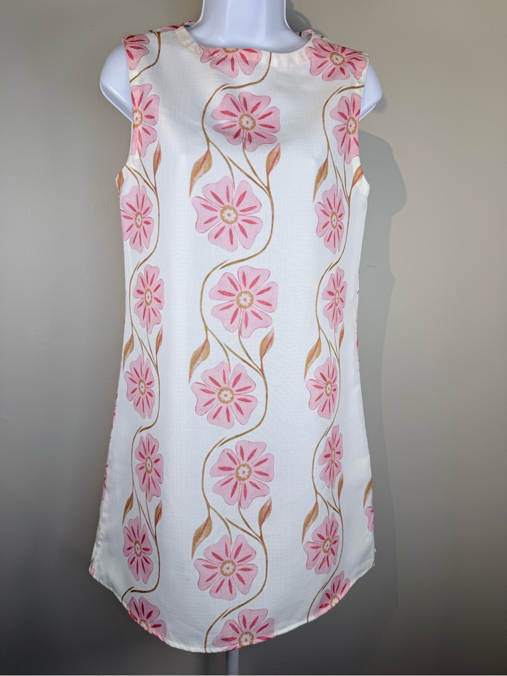 Commense White Mini Dress with Pink Floral Print